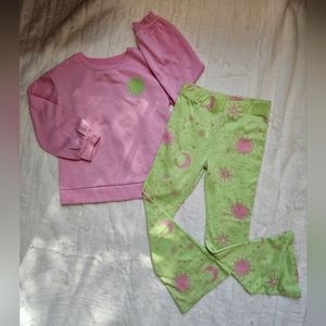 Art Class Girl's Pink and Lime Green PullOver Sweatshirt and Flared Bottoms PJ's